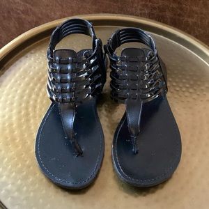 Steve Madden Sandals Womens 6.5 Thong Slingback Flats zip up Strappy Leather EUC